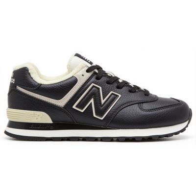 New Balance 574 Low Black White Leather с мехом New Balance 574 Low Black White Leather с мехом