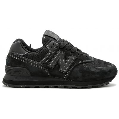 New Balance 574 Total Black с белой строчкой