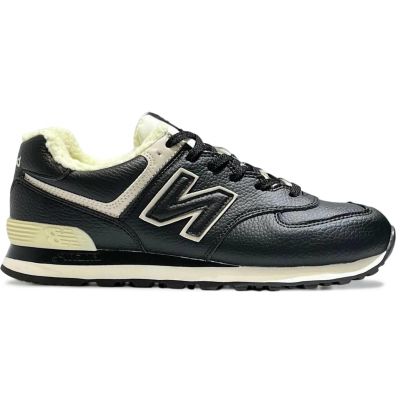 New Balance 574 Low Black White Leather с мехом