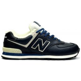 New Balance 574 Blue White Leather с мехом New Balance 574 Blue White Leather с мехом