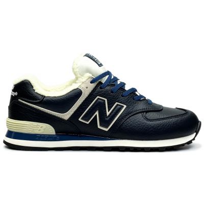 New Balance 574 Blue White Leather с мехом New Balance 574 Blue White Leather с мехом