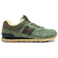 New Balance 574 Suede Green Brown с мехом