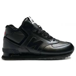 Кроссовки New Balance 574 Mid Triple Black Leather с мехом