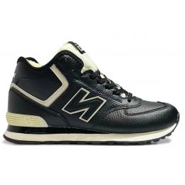 Кроссовки New Balance 574 Mid Black White Leather с мехом
