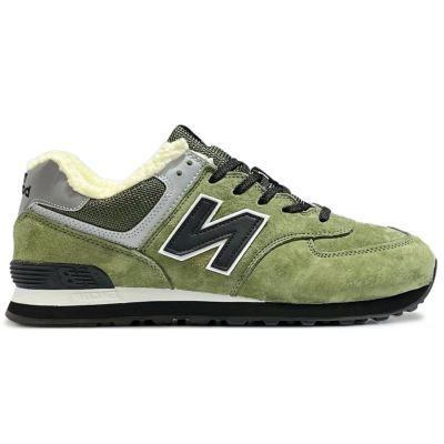 Кроссовки New Balance 574 Suede Green Black с мехом