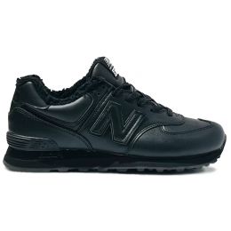 New Balance 574 Leather Black с мехом