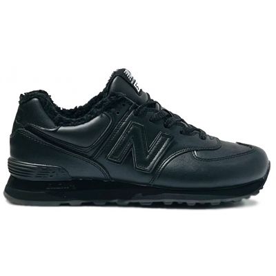 New Balance 574 Leather Black с мехом