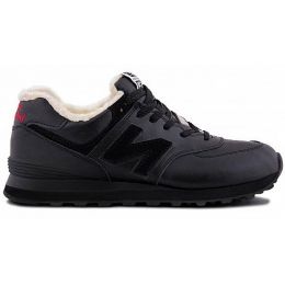 Кроссовки New Balance 574 Black Suede Leathe с мехом