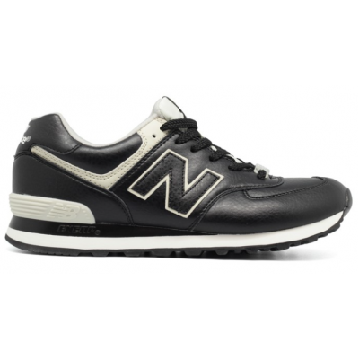 New Balance 574 черные с белым кожаные