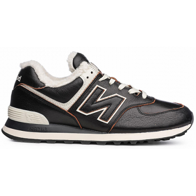 New Balance 574 кожаные черные (мех)